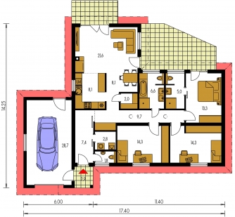 Spiegelverkehrter Entwurf | Grundriss des Erdgeschosses - BUNGALOW 191